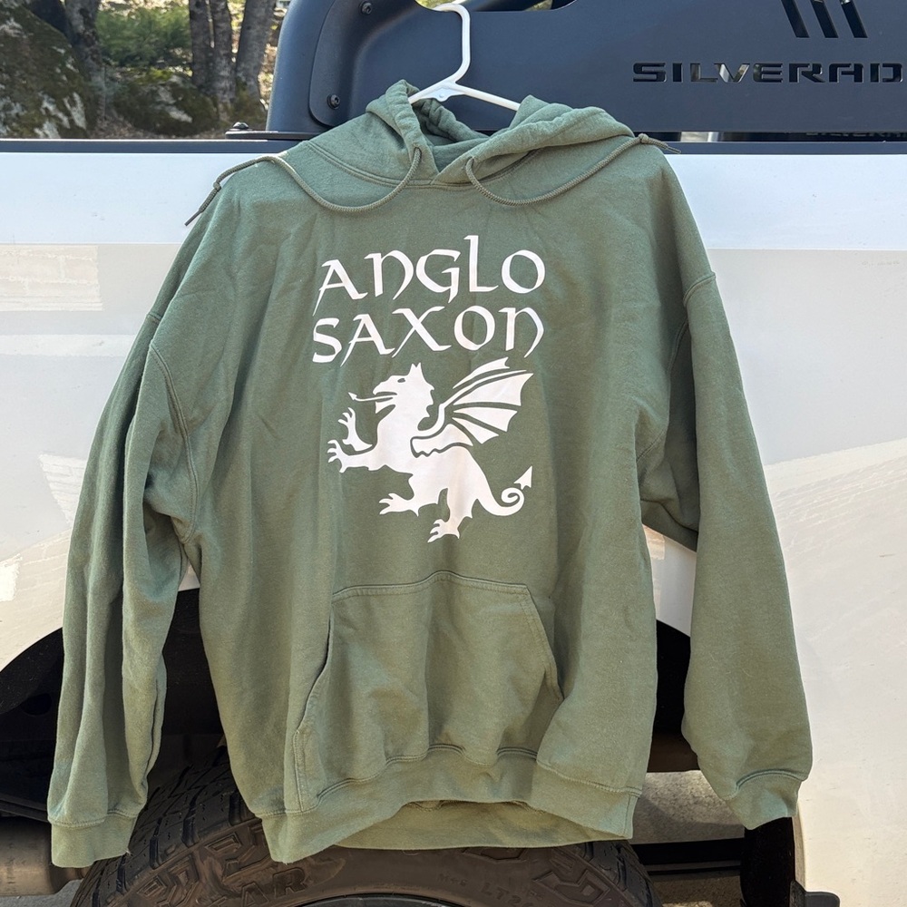 Men's Olive Green Anglo Saxon Graphic Hoodie Sweatshirt XL